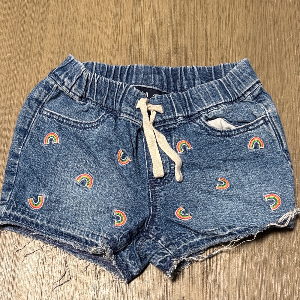 GAP Denim Rainbow Embroidered Girls Shorts - Blue